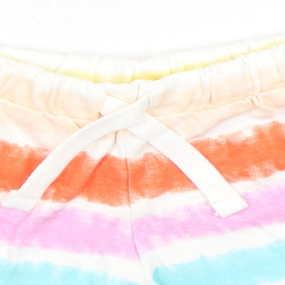 Marks and Spencer Girls Multicoloured Striped 100% Cotton Sweat Shorts Size 3-4 Years Regular Drawstring - Tie Dye, Waist 18in Inside Leg 2in