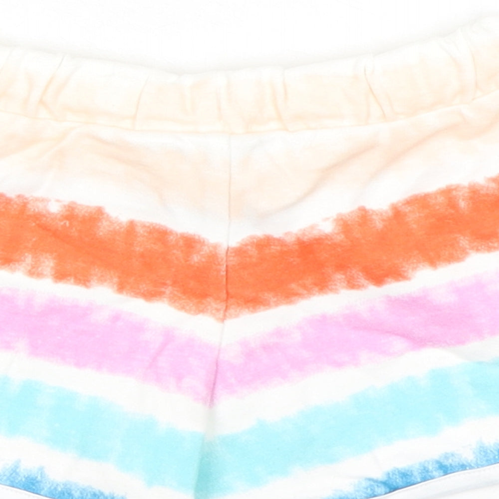 Marks and Spencer Girls Multicoloured Striped 100% Cotton Sweat Shorts Size 3-4 Years Regular Drawstring - Tie Dye, Waist 18in Inside Leg 2in