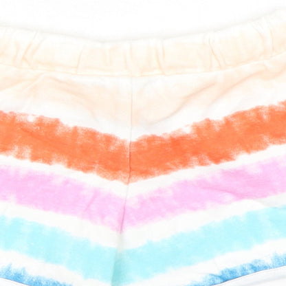 Marks and Spencer Girls Multicoloured Striped 100% Cotton Sweat Shorts Size 3-4 Years Regular Drawstring - Tie Dye, Waist 18in Inside Leg 2in