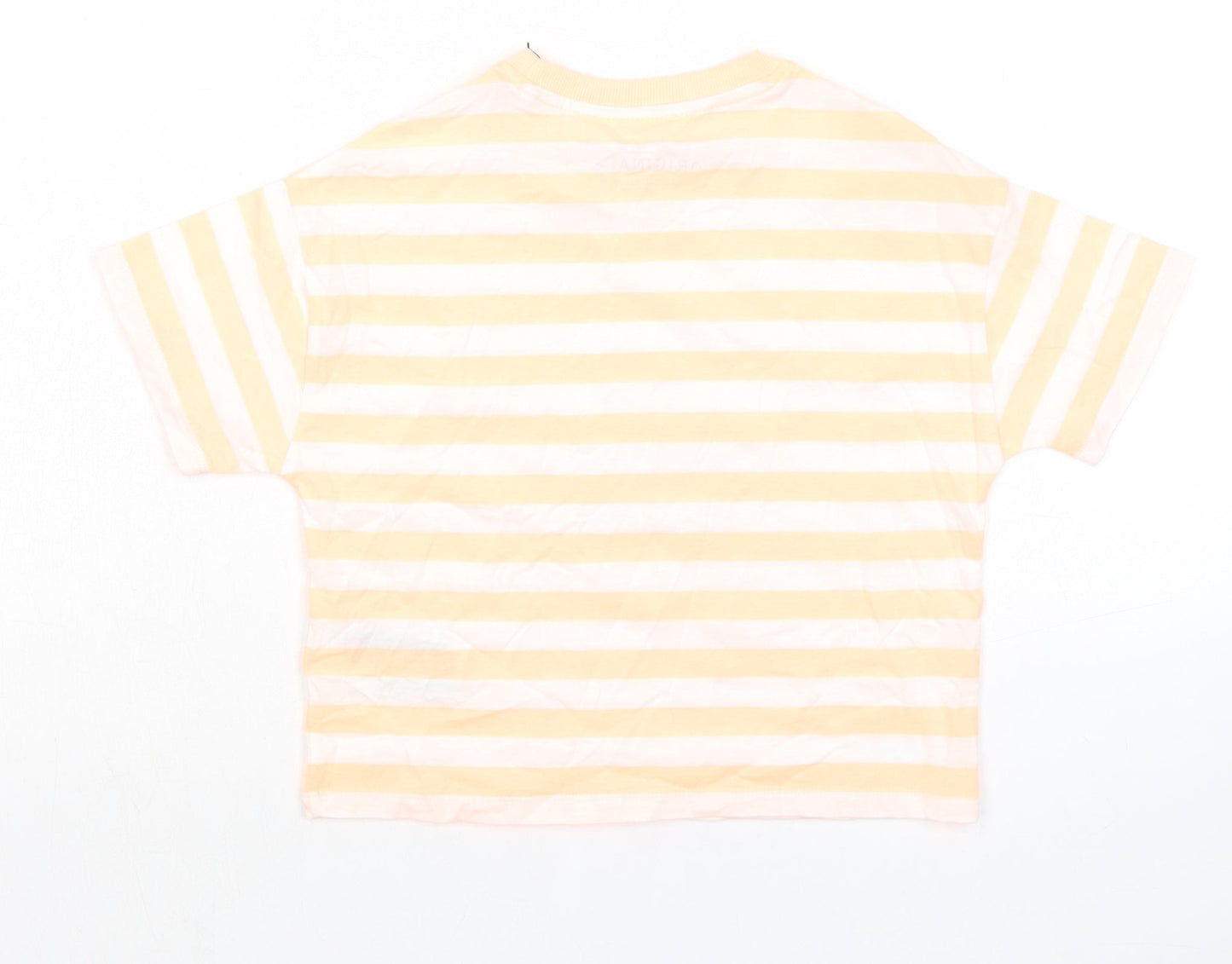 Marks and Spencer Girls Orange Striped Cotton Basic T-Shirt Size 7-8 Years Round Neck Pullover