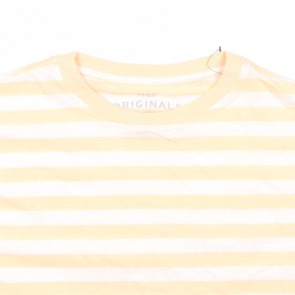 Marks and Spencer Girls Orange Striped Cotton Basic T-Shirt Size 7-8 Years Round Neck Pullover