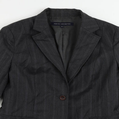 French Connection Womens Grey Striped Jacket Blazer Size 12 Button