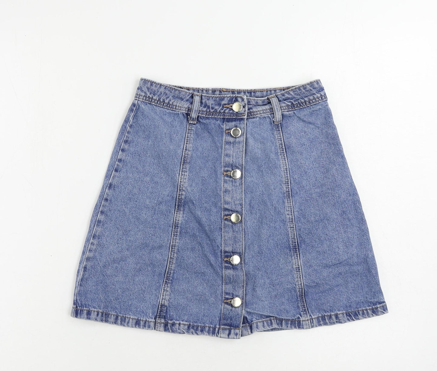 Divided by H&M Womens Blue Cotton Mini Skirt Size 6 Button
