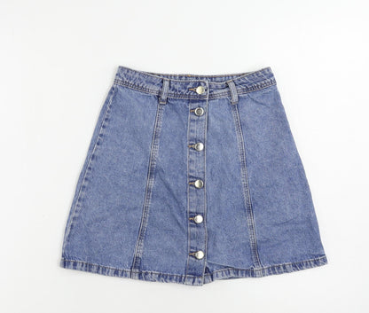 Divided by H&M Womens Blue Cotton Mini Skirt Size 6 Button
