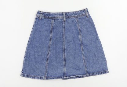 Divided by H&M Womens Blue Cotton Mini Skirt Size 6 Button