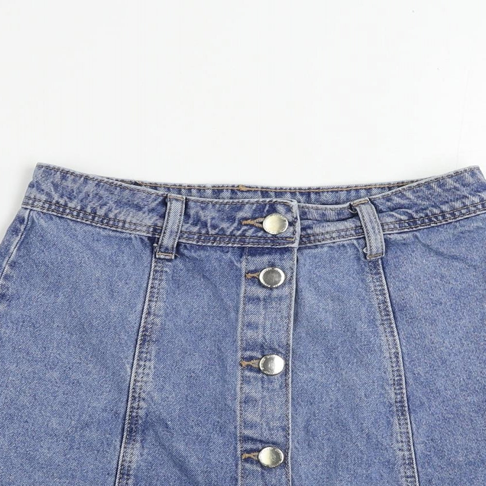 Divided by H&M Womens Blue Cotton Mini Skirt Size 6 Button