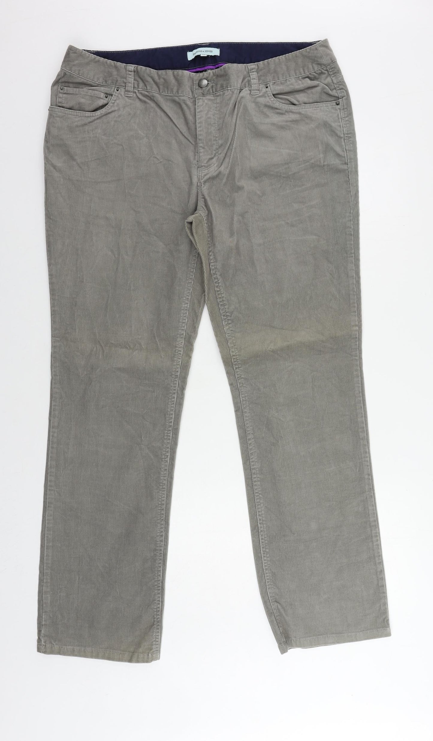 Dickins & Jones Womens Grey Cotton Trousers Size 18 L30 in Regular Zip