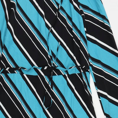 Marks and Spencer Womens Blue Striped Polyester A-Line Size 10 Mock Neck Button