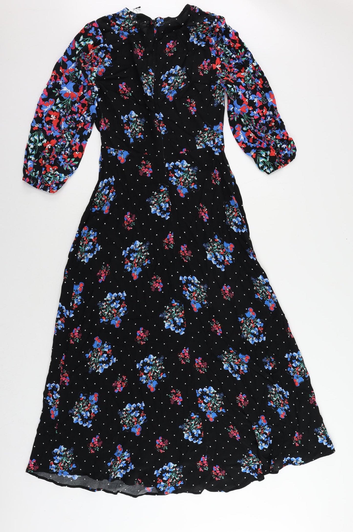 Marks and Spencer Womens Black Floral Viscose Maxi Size 8 Round Neck Zip