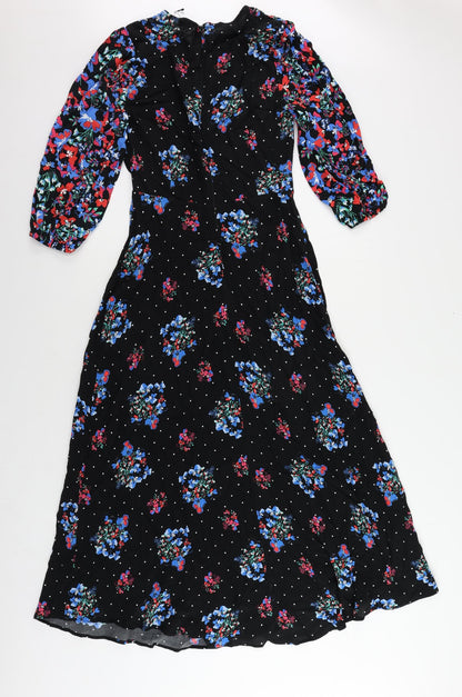 Marks and Spencer Womens Black Floral Viscose Maxi Size 8 Round Neck Zip