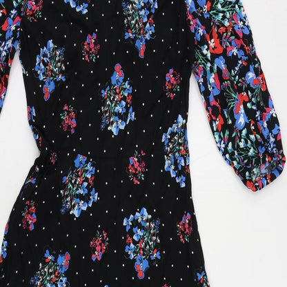 Marks and Spencer Womens Black Floral Viscose Maxi Size 8 Round Neck Zip