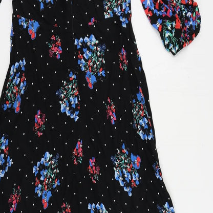 Marks and Spencer Womens Black Floral Viscose Maxi Size 8 Round Neck Zip