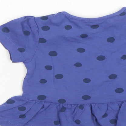 Marks and Spencer Girls Blue Polka Dot 100% Cotton Basic T-Shirt Size 3-6 Months Round Neck Snap