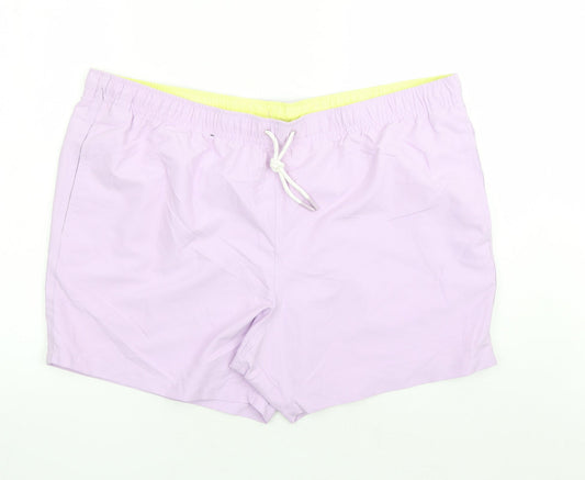 Marks and Spencer Mens Purple Polyester Sweat Shorts Size 3XL L6 in Regular Drawstring - Elasticated Waist Swim Shorts Pockets