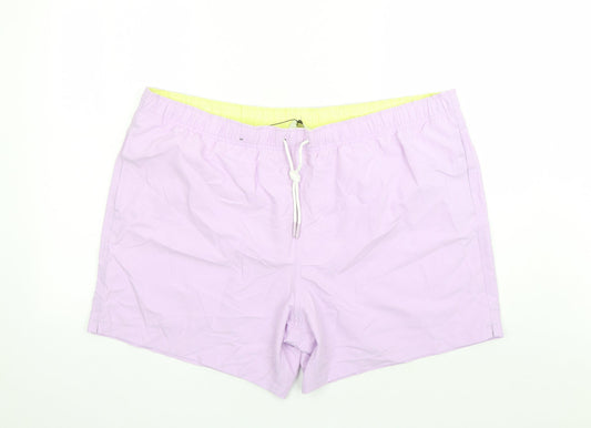 Marks and Spencer Mens Purple Polyester Sweat Shorts Size 3XL L6 in Regular Drawstring - Elasticated Waist Swim Shorts Pockets