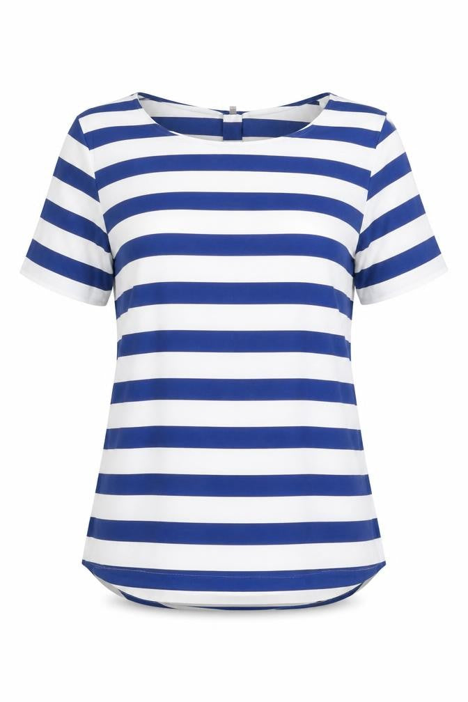 H&M Womens White Striped Viscose Basic Blouse Size 4 Round Neck