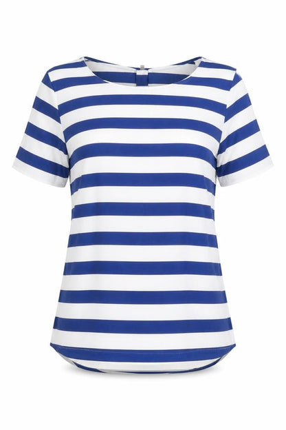 H&M Womens White Striped Viscose Basic Blouse Size 4 Round Neck