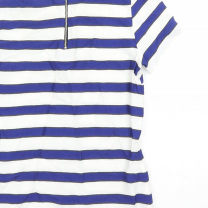 H&M Womens White Striped Viscose Basic Blouse Size 4 Round Neck