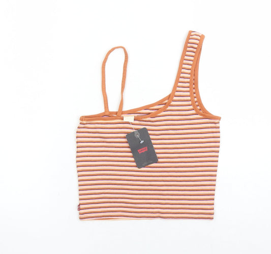 Levi's Womens Brown Striped 100% Cotton Cropped Tank Size 12 Scoop Neck