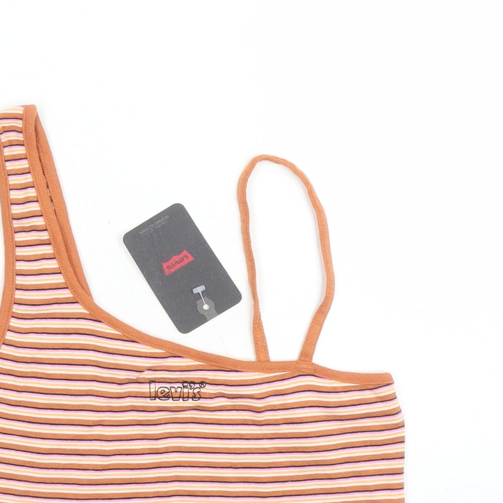 Levi's Womens Brown Striped 100% Cotton Cropped Tank Size 12 Scoop Neck