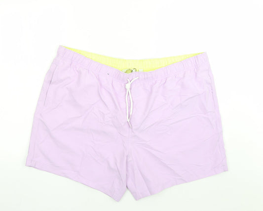 Marks and Spencer Mens Purple Polyester Sweat Shorts Size 3XL L6 in Regular Drawstring - Elasticated Waist Swim Shorts Pockets
