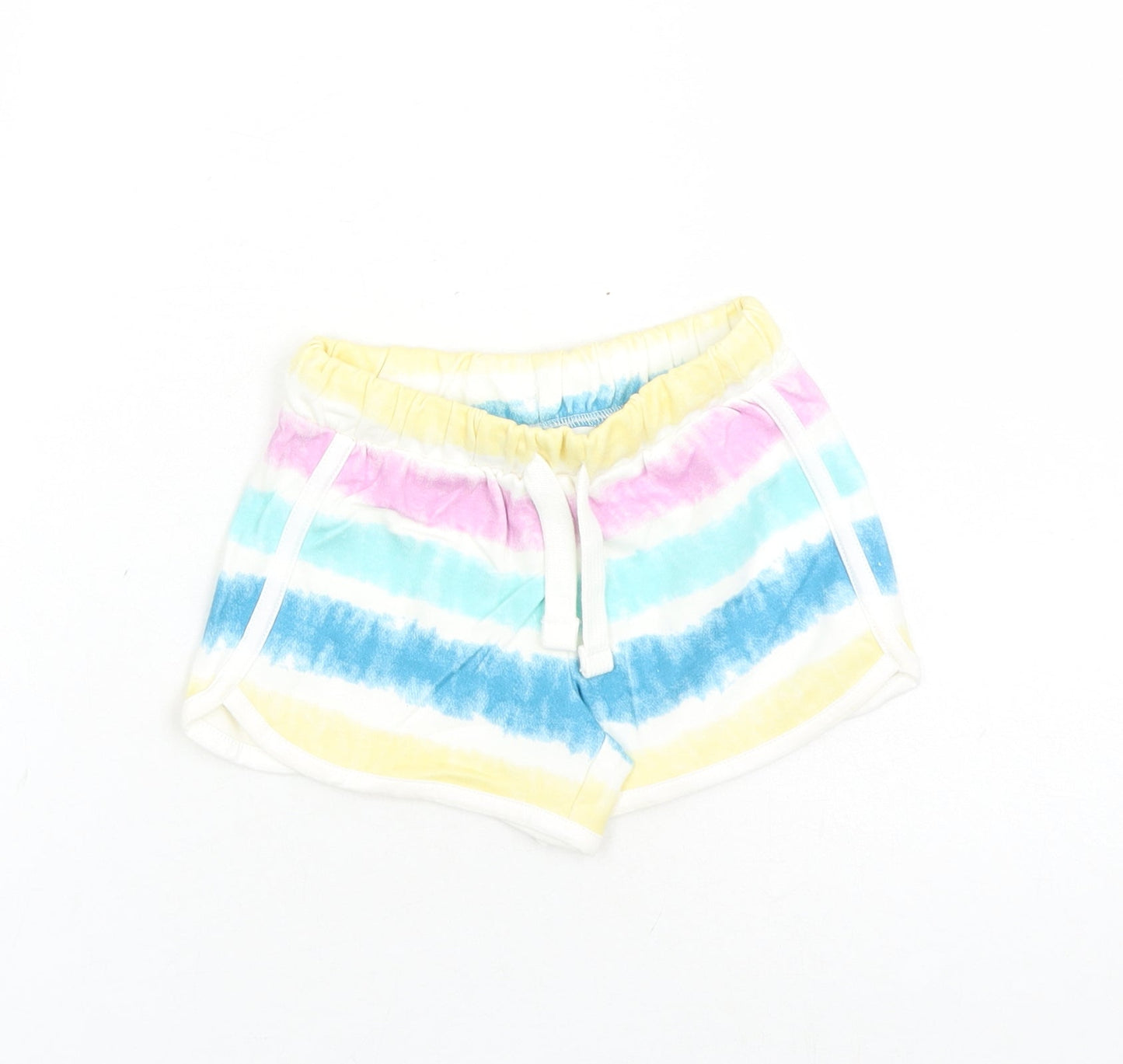 Marks and Spencer Girls Multicoloured 100% Cotton Sweat Shorts Size 3-4 Years L3 in Regular Drawstring - Waist Size 20 Inches Elasticated Waist Tie Dye Effect