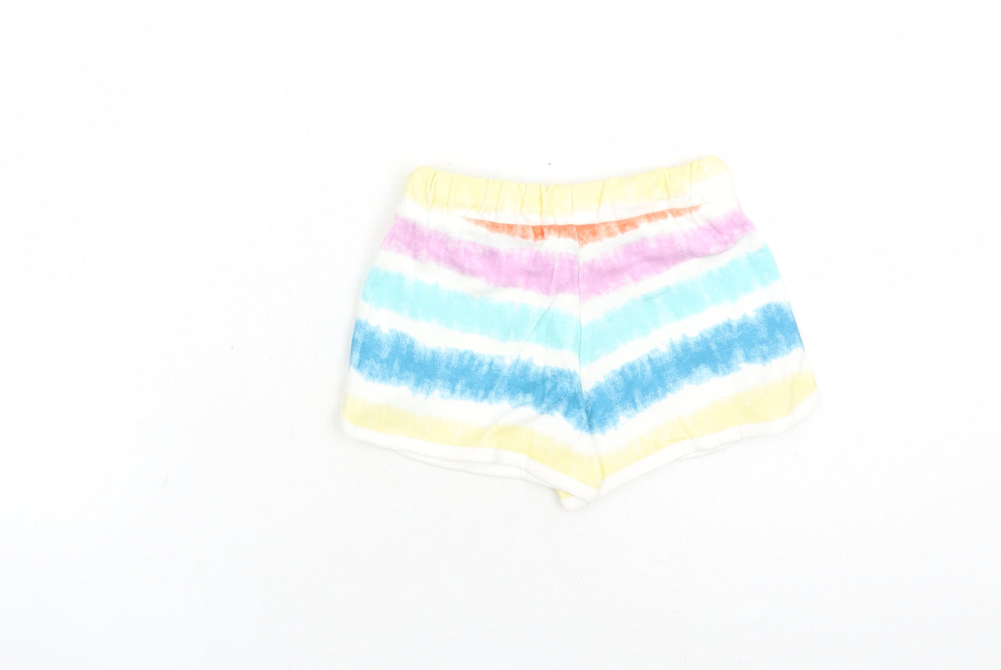 Marks and Spencer Girls Multicoloured 100% Cotton Sweat Shorts Size 3-4 Years L3 in Regular Drawstring - Waist Size 20 Inches Elasticated Waist Tie Dye Effect