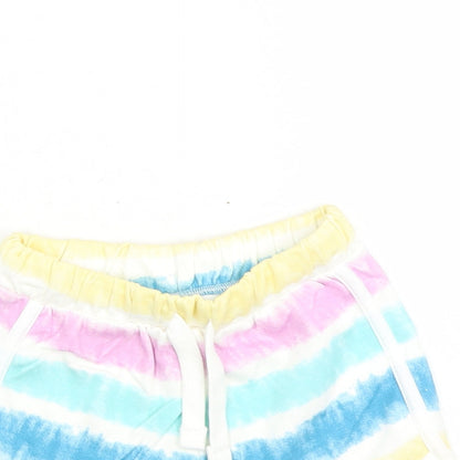 Marks and Spencer Girls Multicoloured 100% Cotton Sweat Shorts Size 3-4 Years L3 in Regular Drawstring - Waist Size 20 Inches Elasticated Waist Tie Dye Effect