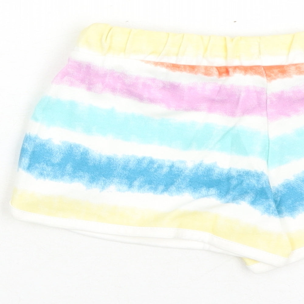 Marks and Spencer Girls Multicoloured 100% Cotton Sweat Shorts Size 3-4 Years L3 in Regular Drawstring - Waist Size 20 Inches Elasticated Waist Tie Dye Effect