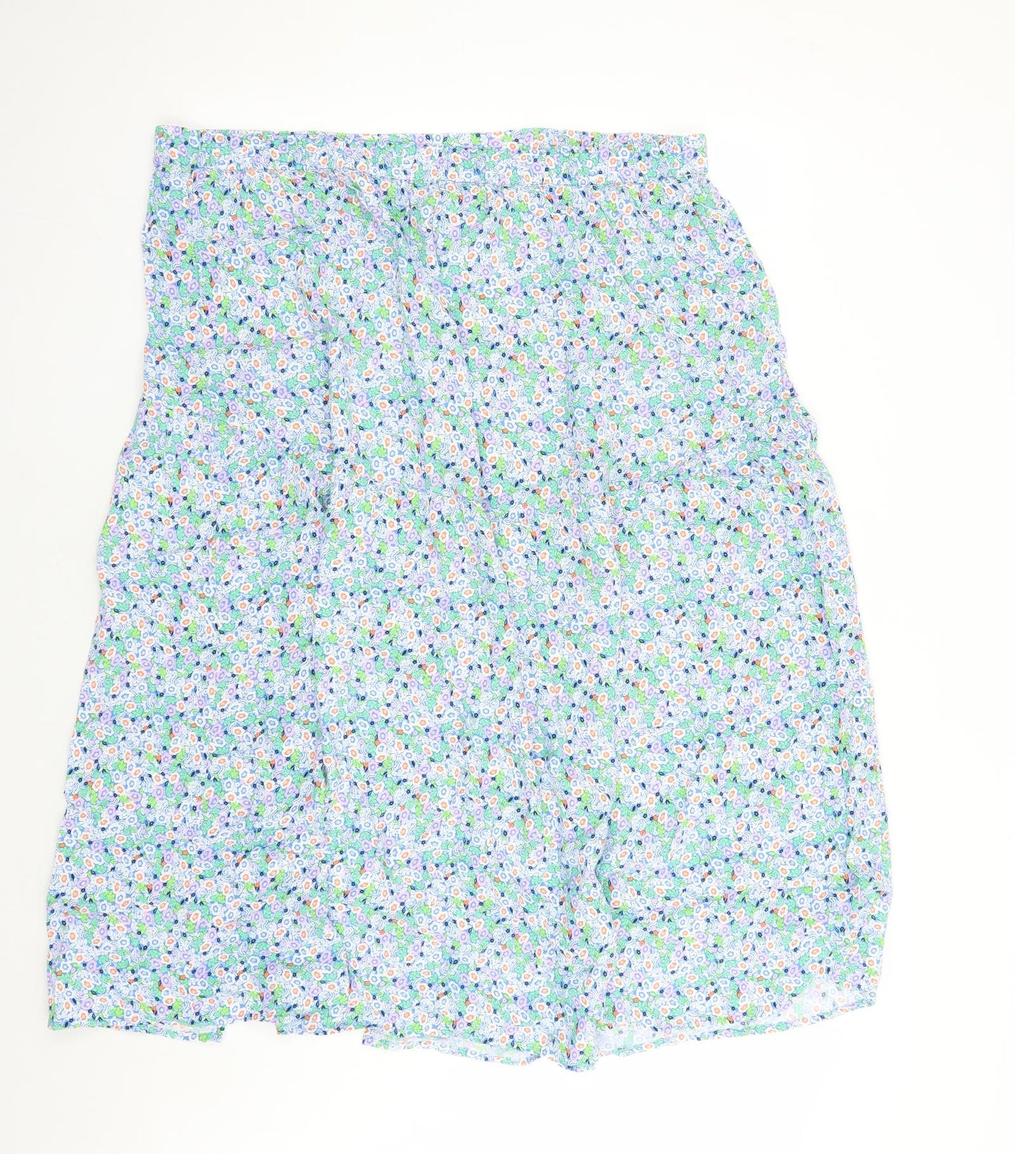 Marks and Spencer Womens Blue Floral Viscose Swing Skirt Size 20 - Elasticated Waist Side Split Detail