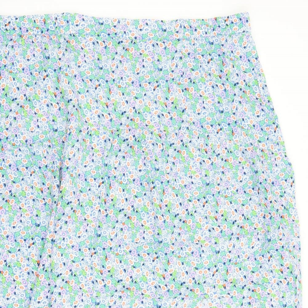 Marks and Spencer Womens Blue Floral Viscose Swing Skirt Size 20 - Elasticated Waist Side Split Detail