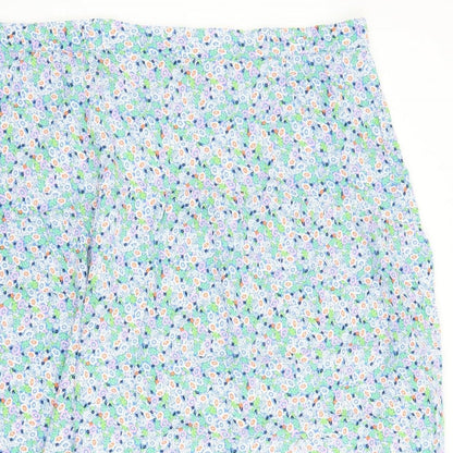 Marks and Spencer Womens Blue Floral Viscose Swing Skirt Size 20 - Elasticated Waist Side Split Detail