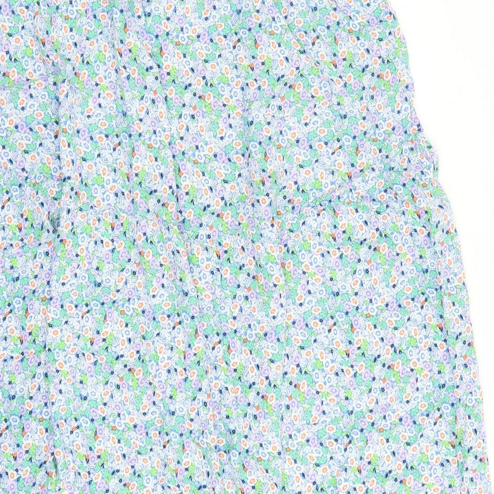 Marks and Spencer Womens Blue Floral Viscose Swing Skirt Size 20 - Elasticated Waist Side Split Detail