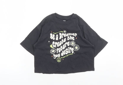 Marks and Spencer Girls Grey Cotton Cropped T-Shirt Size 6-7 Years Crew Neck Pullover - Be A Dreamer