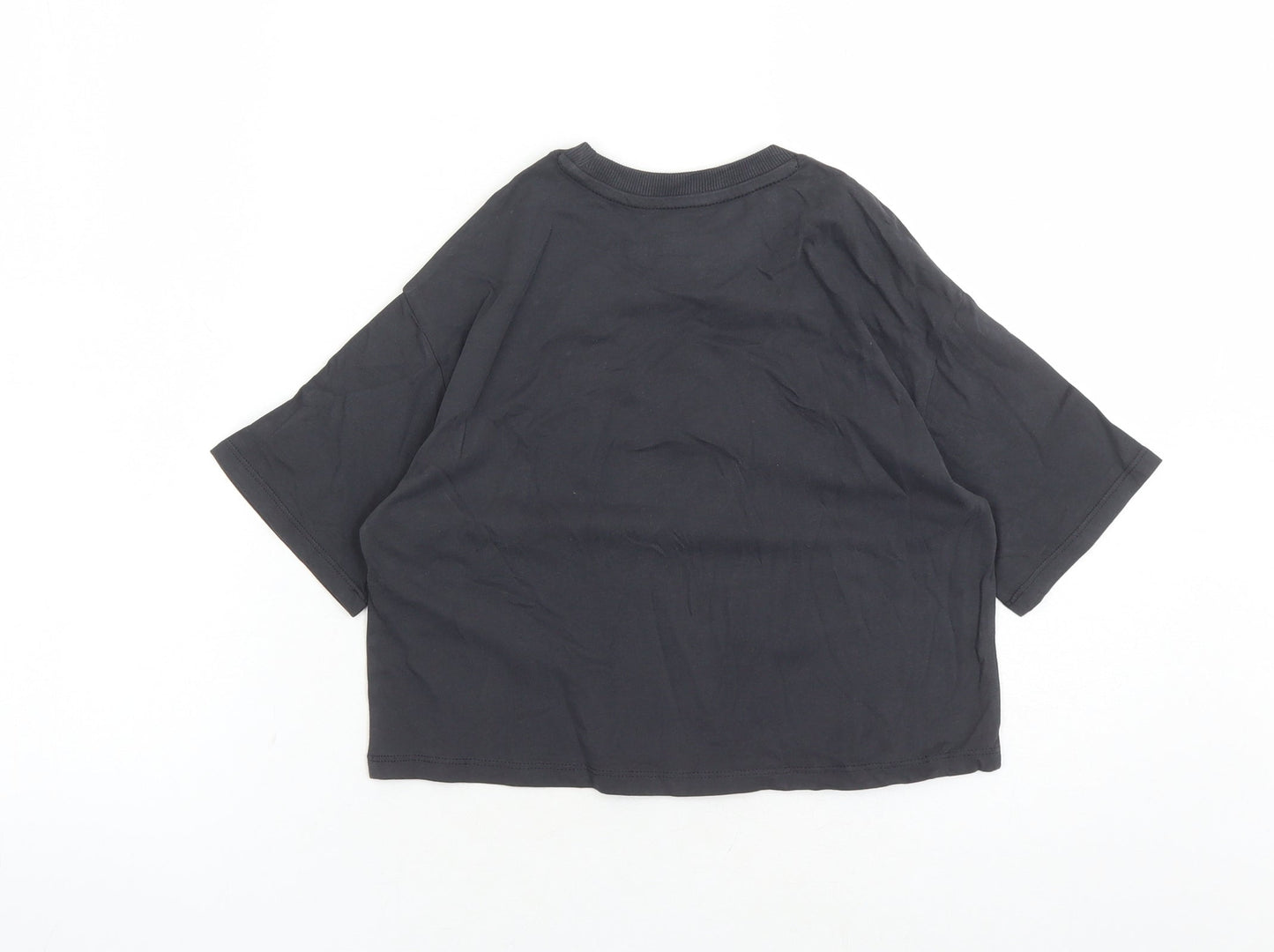 Marks and Spencer Girls Grey Cotton Cropped T-Shirt Size 6-7 Years Crew Neck Pullover - Be A Dreamer