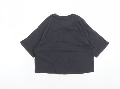 Marks and Spencer Girls Grey Cotton Cropped T-Shirt Size 6-7 Years Crew Neck Pullover - Be A Dreamer