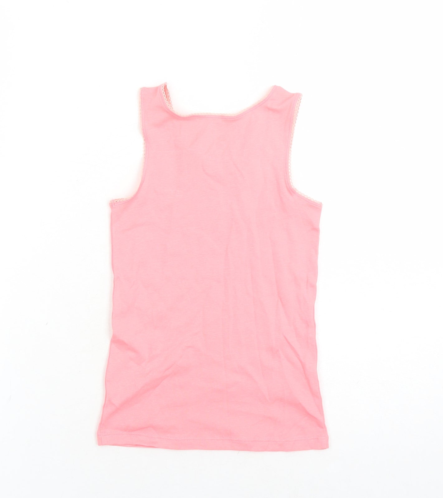 Marks and Spencer Girls Pink 100% Cotton Basic Tank Size 6-7 Years Round Neck Pullover - Bow Detail