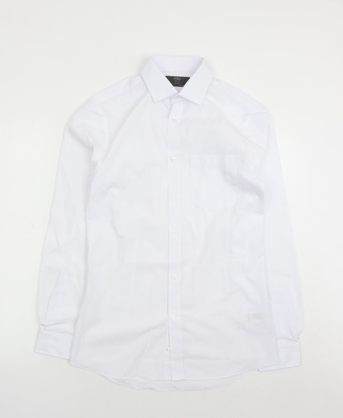 Marks and Spencer Mens White Polyester Button-Up Size 14.5 Collared Button