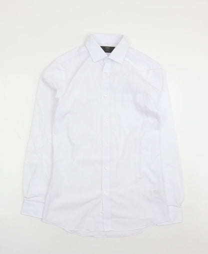 Marks and Spencer Mens White Polyester Button-Up Size 14.5 Collared Button