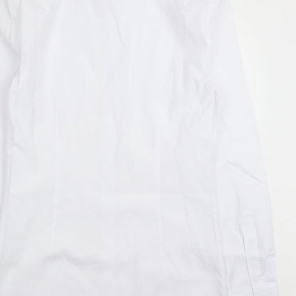 Marks and Spencer Mens White Polyester Button-Up Size 14.5 Collared Button