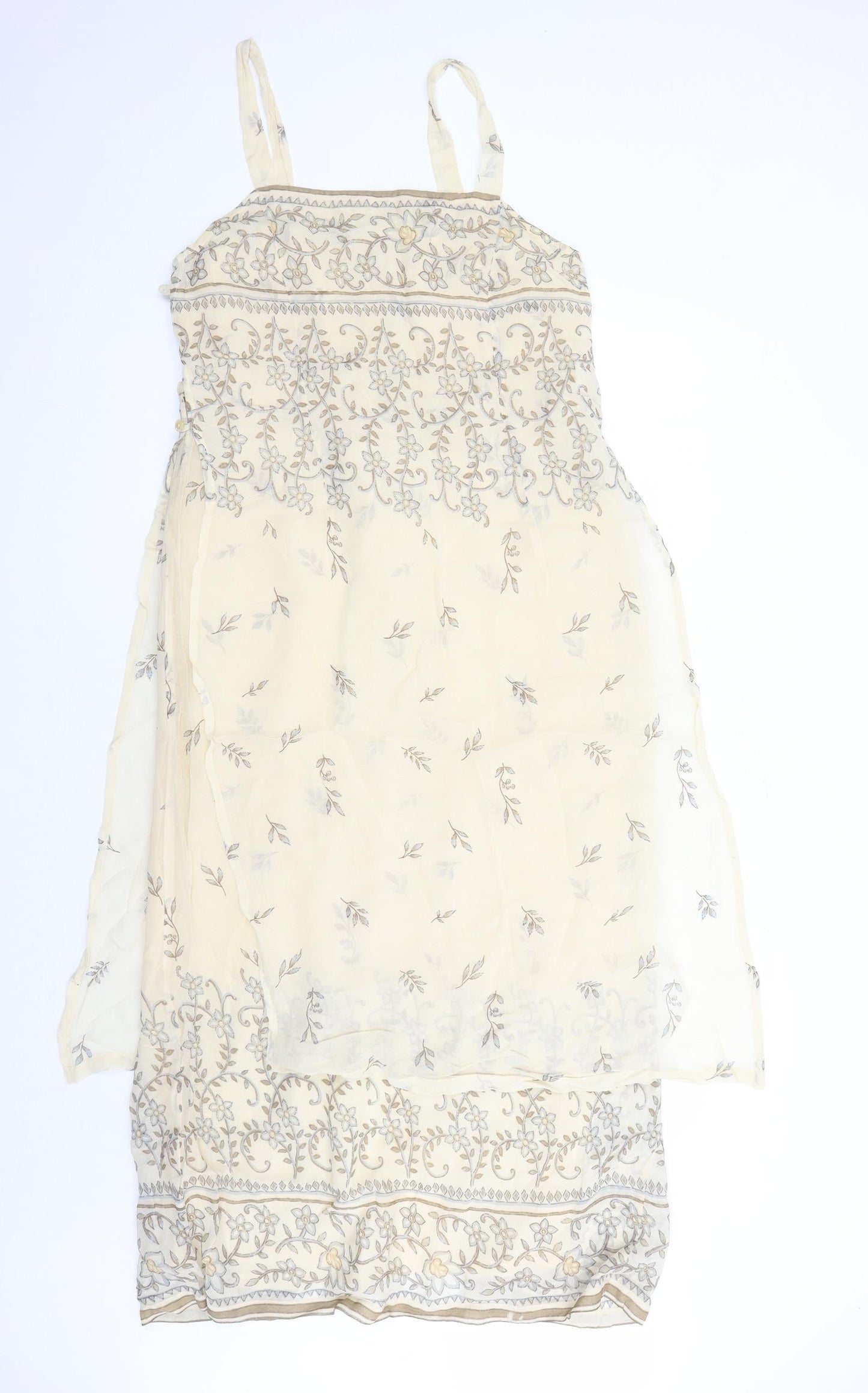 Simon Daniels Womens Beige Floral Viscose Slip Dress Size 14 Square Neck Pullover - Lined