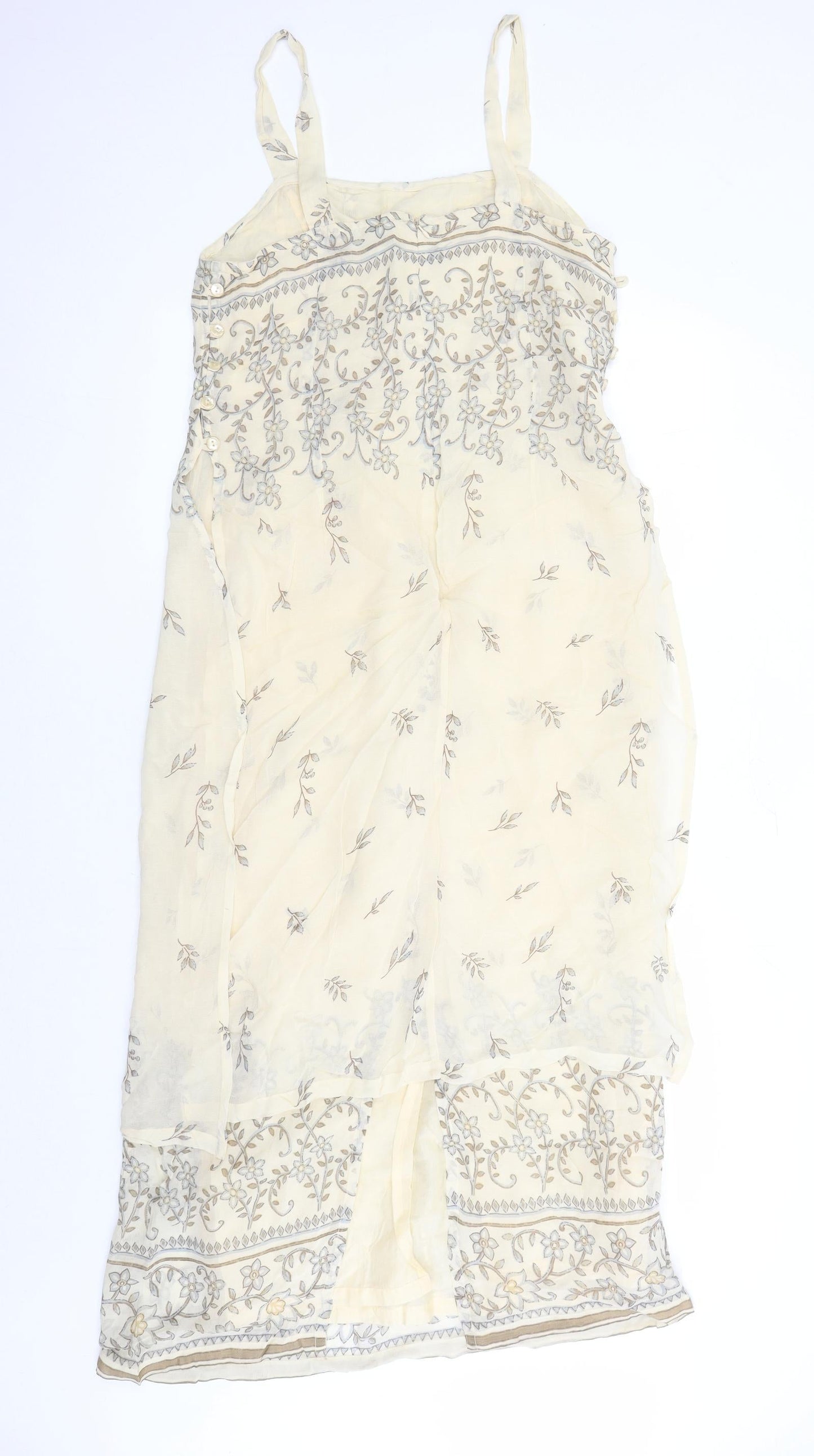 Simon Daniels Womens Beige Floral Viscose Slip Dress Size 14 Square Neck Pullover - Lined