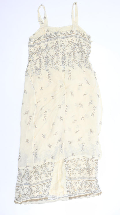 Simon Daniels Womens Beige Floral Viscose Slip Dress Size 14 Square Neck Pullover - Lined