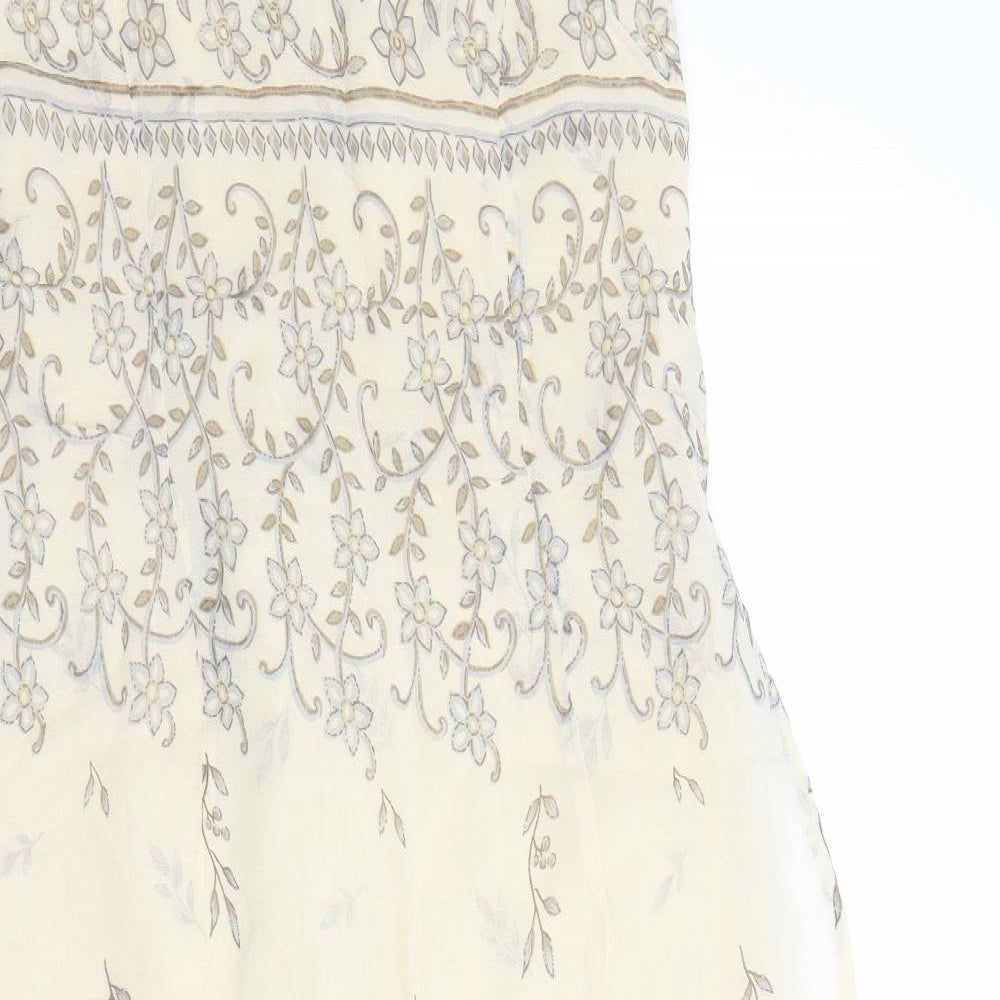 Simon Daniels Womens Beige Floral Viscose Slip Dress Size 14 Square Neck Pullover - Lined