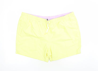 Marks and Spencer Mens Yellow Polyester Sweat Shorts Size 3XL L6 in Regular Drawstring - Elasticated Waist Swim Shorts Pockets