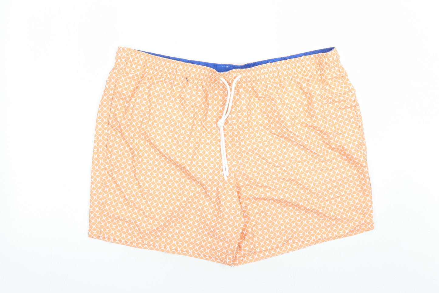 Marks and Spencer Mens Orange Geometric Polyester Sweat Shorts Size 2XL L6 in Regular Drawstring - Elasticated Waist Swim Shorts Pockets
