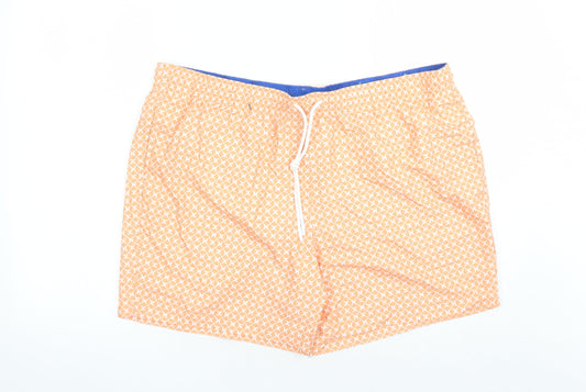 Marks and Spencer Mens Orange Geometric Polyester Sweat Shorts Size 2XL L6 in Regular Drawstring - Elasticated Waist Swim Shorts Pockets