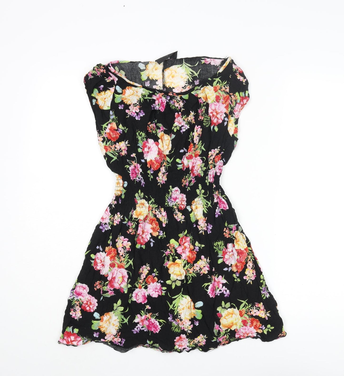 AX Paris Womens Black Floral Cotton A-Line Size 10 Boat Neck Pullover