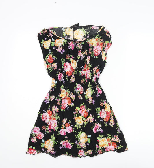 AX Paris Womens Black Floral Cotton A-Line Size 10 Boat Neck Pullover