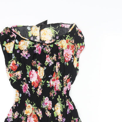 AX Paris Womens Black Floral Cotton A-Line Size 10 Boat Neck Pullover